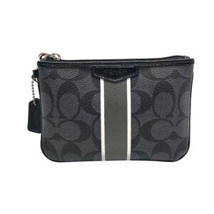 Coach Gray and Black Signature Coated Canvas Striped Corner Zip Wristlet